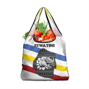 Eswatini Rhino Grocery Bag Swazi Map Flag and African Traditional Patterns
