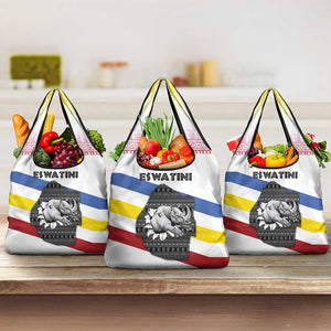 Eswatini Rhino Grocery Bag Swazi Map Flag and African Traditional Patterns