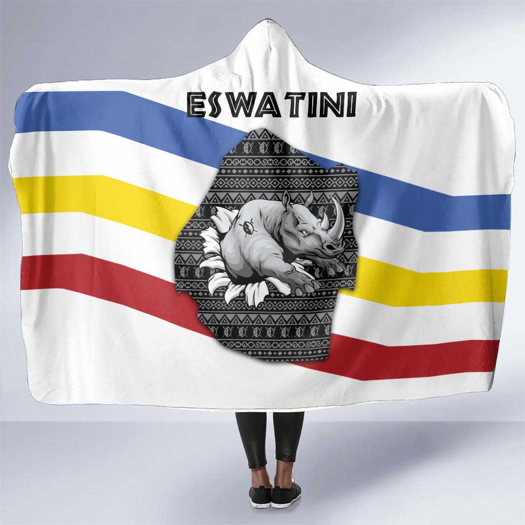 Eswatini Rhino Hooded Blanket Swazi Map Flag and African Traditional Patterns