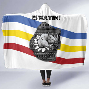 Eswatini Rhino Hooded Blanket Swazi Map Flag and African Traditional Patterns