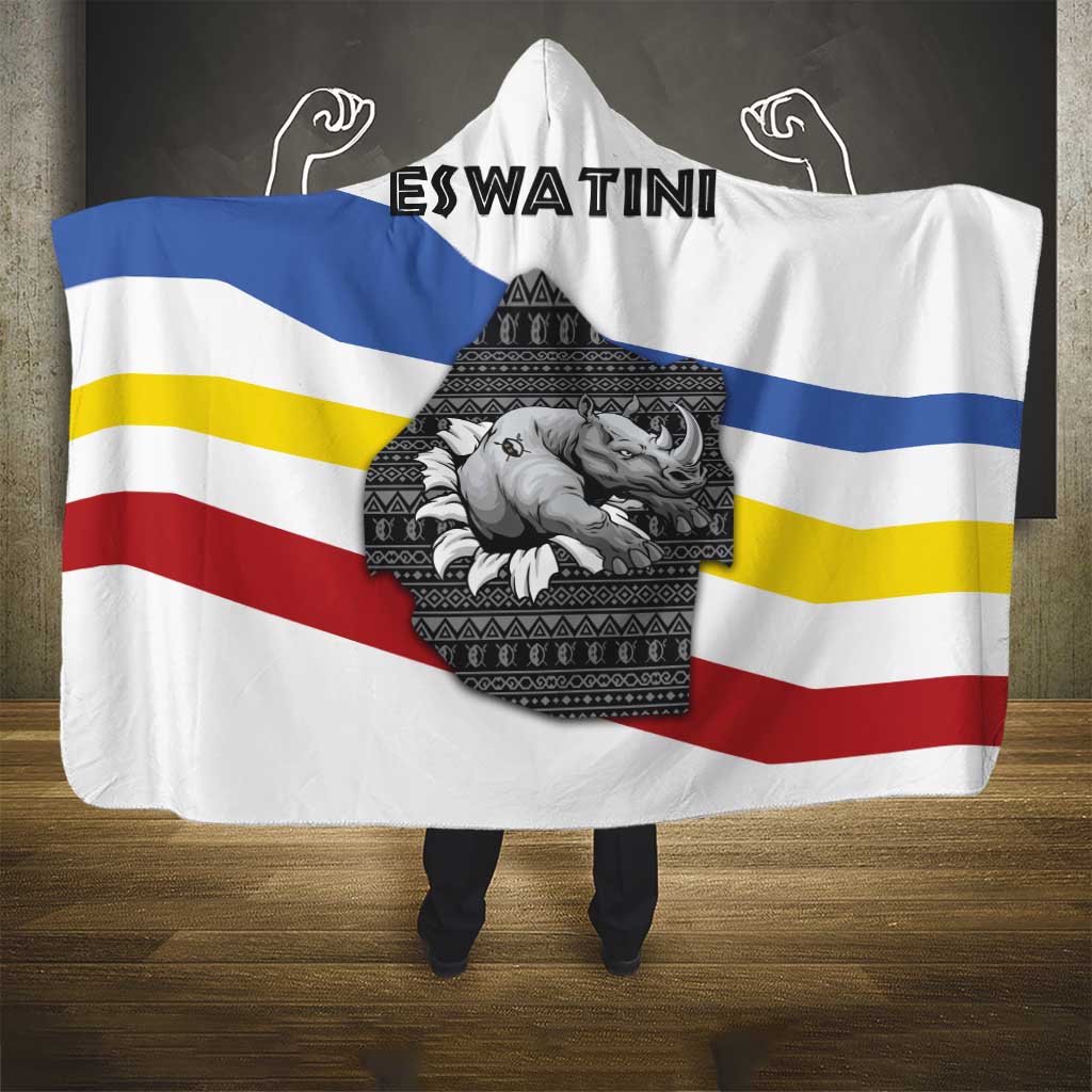 Eswatini Rhino Hooded Blanket Swazi Map Flag and African Traditional Patterns