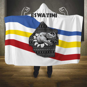 Eswatini Rhino Hooded Blanket Swazi Map Flag and African Traditional Patterns
