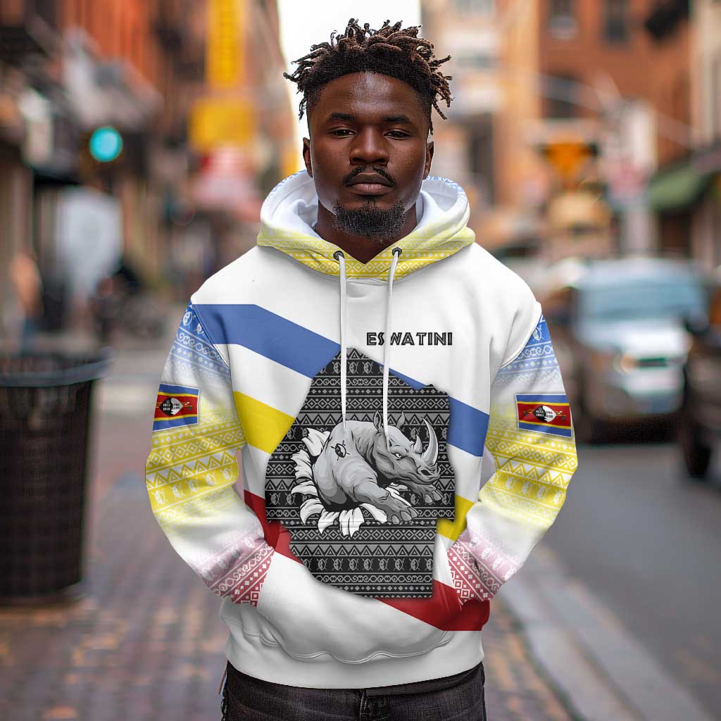 Eswatini Rhino Hoodie Swazi Map Flag and African Traditional Patterns