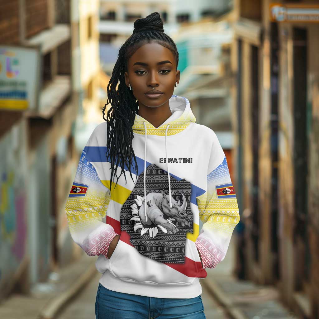 Eswatini Rhino Hoodie Swazi Map Flag and African Traditional Patterns