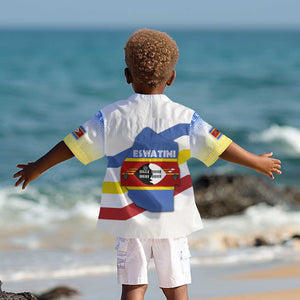 Eswatini Rhino Kid Hawaiian Shirt Swazi Map Flag and African Traditional Patterns