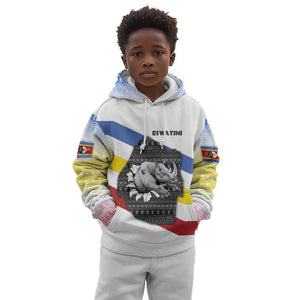 Eswatini Rhino Kid Hoodie Swazi Map Flag and African Traditional Patterns