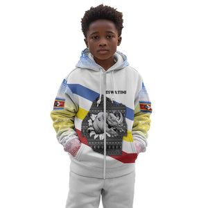 Eswatini Rhino Kid Hoodie Swazi Map Flag and African Traditional Patterns
