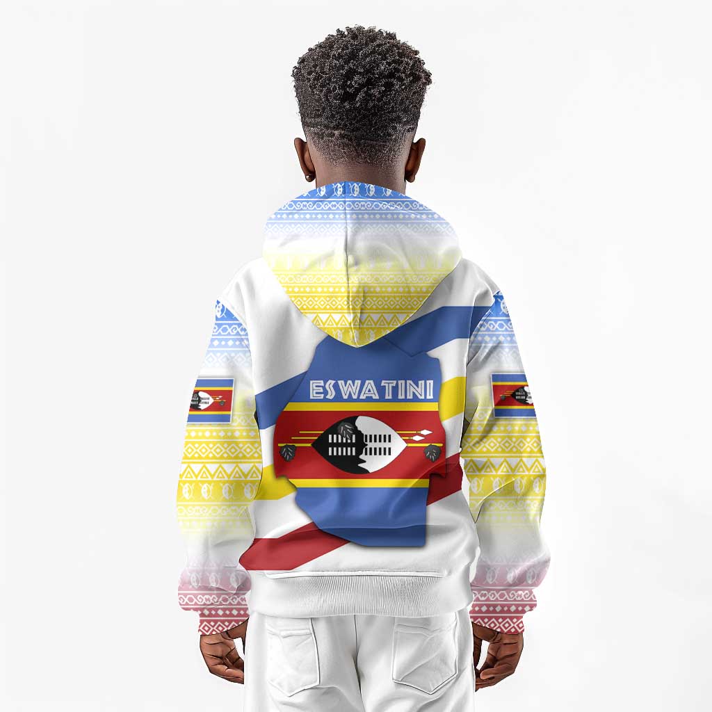 Eswatini Rhino Kid Hoodie Swazi Map Flag and African Traditional Patterns