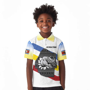Eswatini Rhino Kid Polo Shirt Swazi Map Flag and African Traditional Patterns