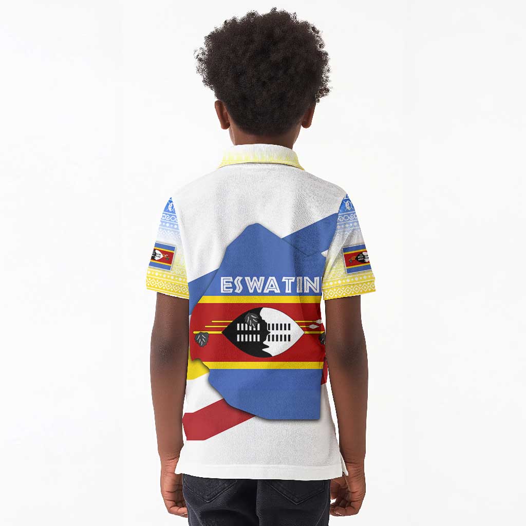 Eswatini Rhino Kid Polo Shirt Swazi Map Flag and African Traditional Patterns