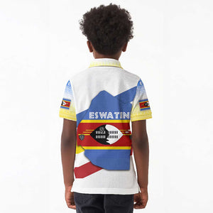Eswatini Rhino Kid Polo Shirt Swazi Map Flag and African Traditional Patterns