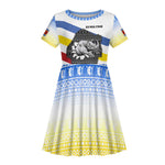 Eswatini Rhino Kid Short Sleeve Dress Swazi Map Flag and African Traditional Patterns