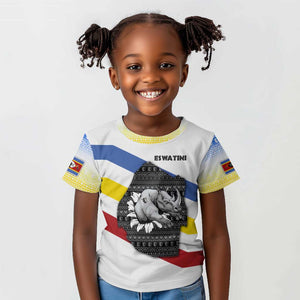 Eswatini Rhino Kid T shirt Swazi Map Flag and African Traditional Patterns