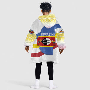 Eswatini Rhino Kid Wearable Blanket Hoodie Swazi Map Flag and African Traditional Patterns