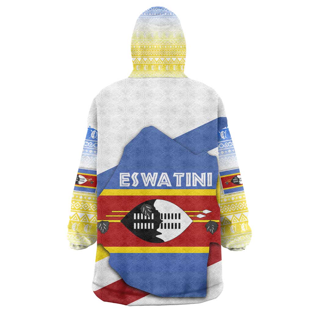 Eswatini Rhino Kid Wearable Blanket Hoodie Swazi Map Flag and African Traditional Patterns
