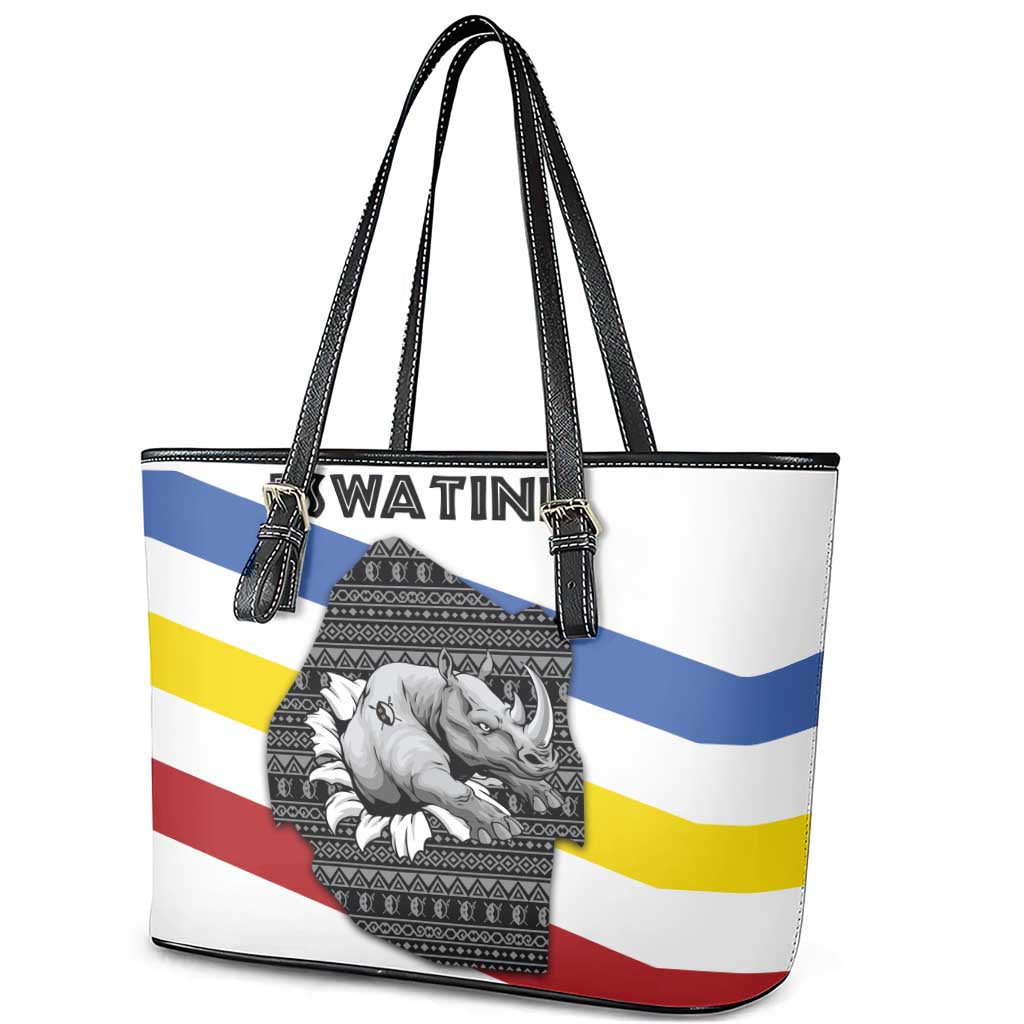 Eswatini Rhino Leather Tote Bag Swazi Map Flag and African Traditional Patterns