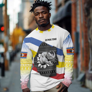Eswatini Rhino Long Sleeve Shirt Swazi Map Flag and African Traditional Patterns