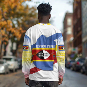 Eswatini Rhino Long Sleeve Shirt Swazi Map Flag and African Traditional Patterns