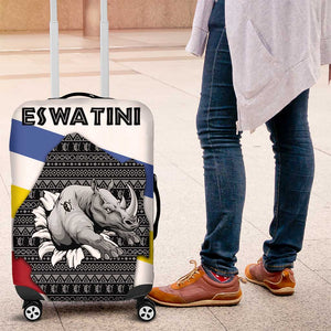 Eswatini Rhino Luggage Cover Swazi Map Flag and African Traditional Patterns