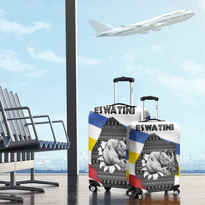 Eswatini Rhino Luggage Cover Swazi Map Flag and African Traditional Patterns