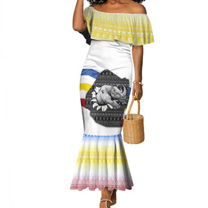 Eswatini Rhino Mermaid Dress Swazi Map Flag and African Traditional Patterns