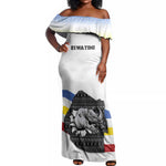 Eswatini Rhino Off Shoulder Maxi Dress Swazi Map Flag and African Traditional Patterns