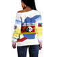 Eswatini Rhino Off Shoulder Sweater Swazi Map Flag and African Traditional Patterns
