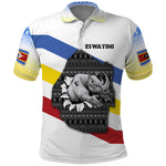 Eswatini Rhino Polo Shirt Swazi Map Flag and African Traditional Patterns