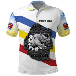 Eswatini Rhino Polo Shirt Swazi Map Flag and African Traditional Patterns