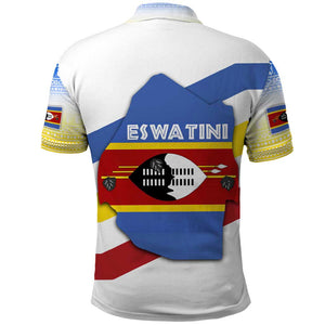 Eswatini Rhino Polo Shirt Swazi Map Flag and African Traditional Patterns