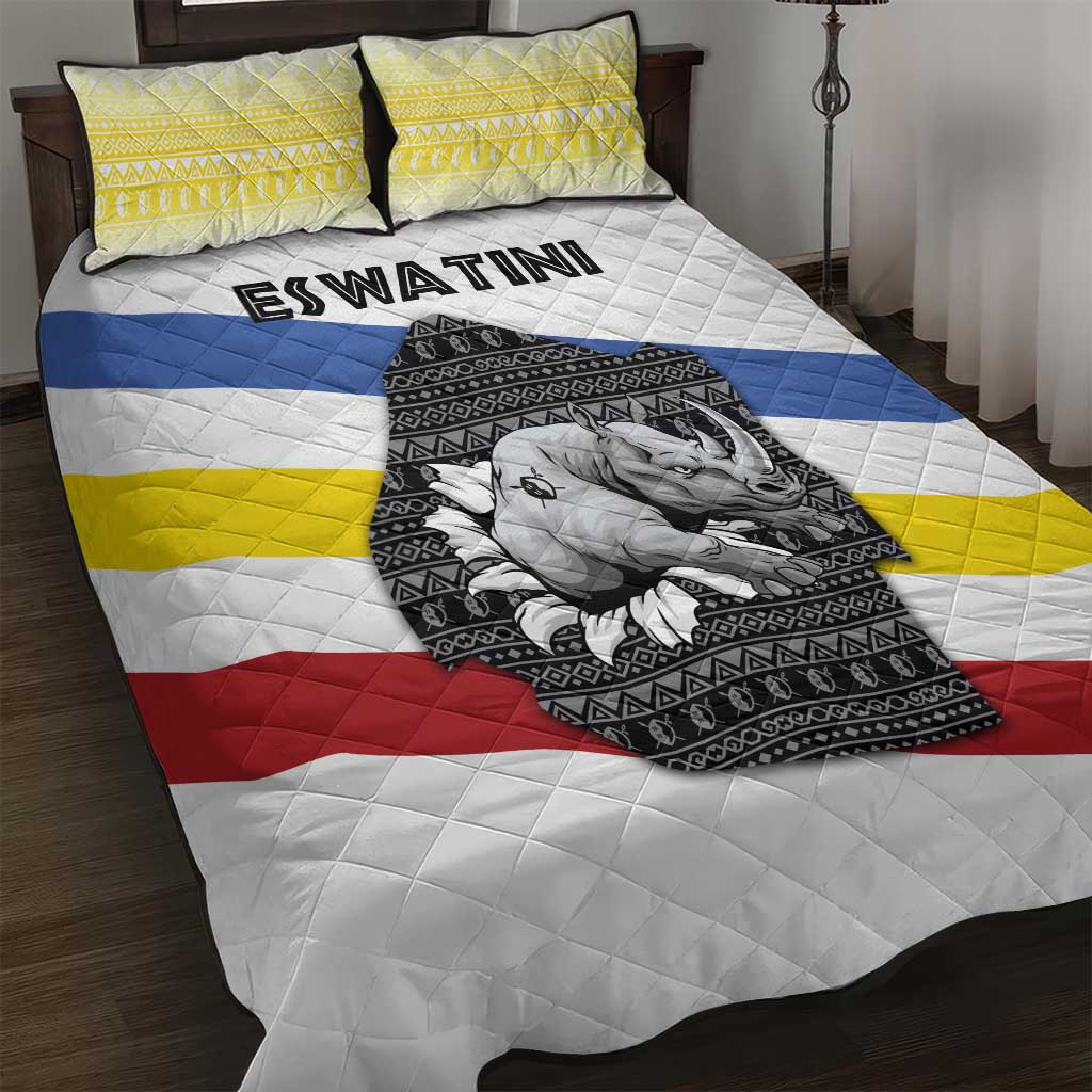 Eswatini Rhino Quilt Bed Set Swazi Map Flag and African Traditional Patterns