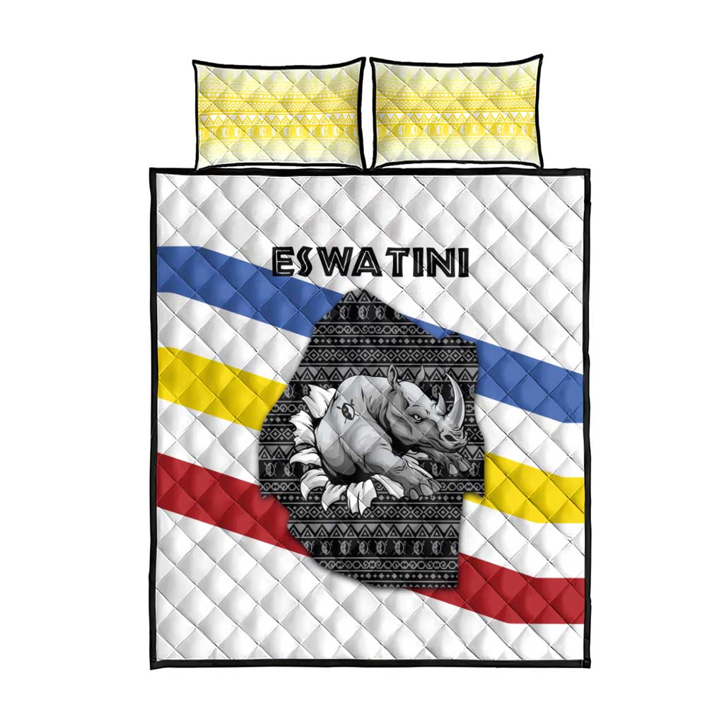Eswatini Rhino Quilt Bed Set Swazi Map Flag and African Traditional Patterns