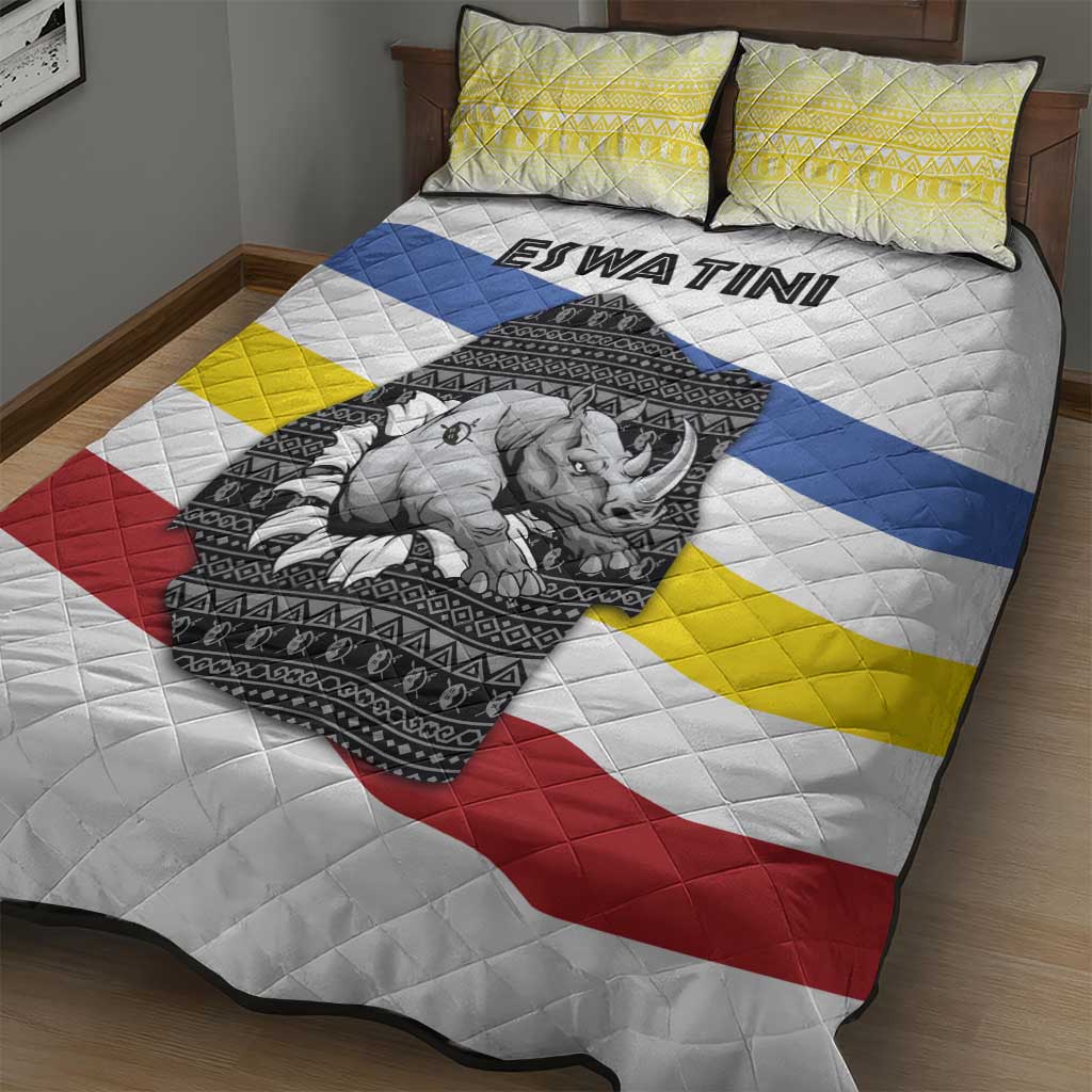 Eswatini Rhino Quilt Bed Set Swazi Map Flag and African Traditional Patterns