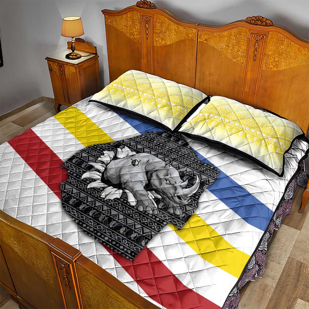 Eswatini Rhino Quilt Bed Set Swazi Map Flag and African Traditional Patterns