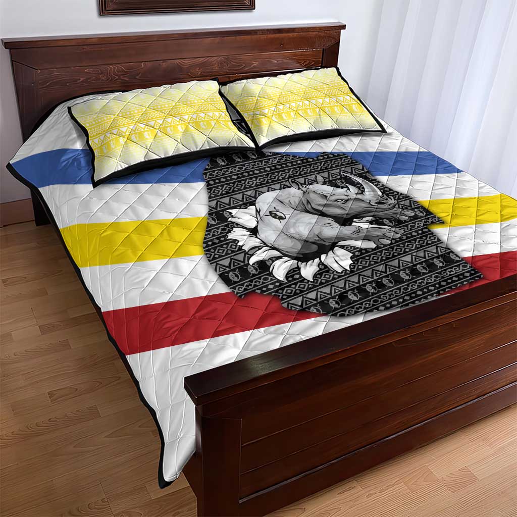 Eswatini Rhino Quilt Bed Set Swazi Map Flag and African Traditional Patterns