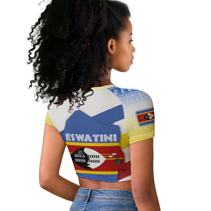 Eswatini Rhino Raglan Cropped T shirt Swazi Map Flag and African Traditional Patterns