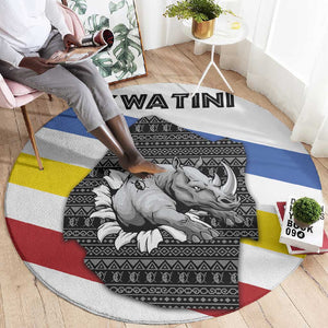 Eswatini Rhino Round Carpet Swazi Map Flag and African Traditional Patterns