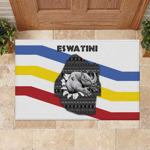 Eswatini Rhino Rubber Doormat Swazi Map Flag and African Traditional Patterns