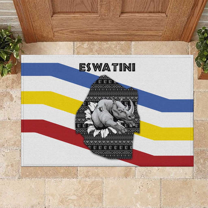 Eswatini Rhino Rubber Doormat Swazi Map Flag and African Traditional Patterns