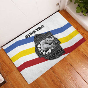 Eswatini Rhino Rubber Doormat Swazi Map Flag and African Traditional Patterns