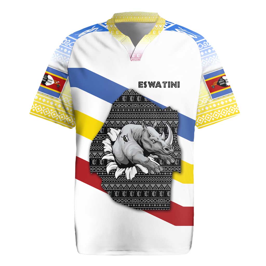 Eswatini Rhino Rugby Jersey Swazi Map Flag and African Traditional Patterns