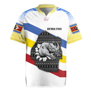 Eswatini Rhino Rugby Jersey Swazi Map Flag and African Traditional Patterns