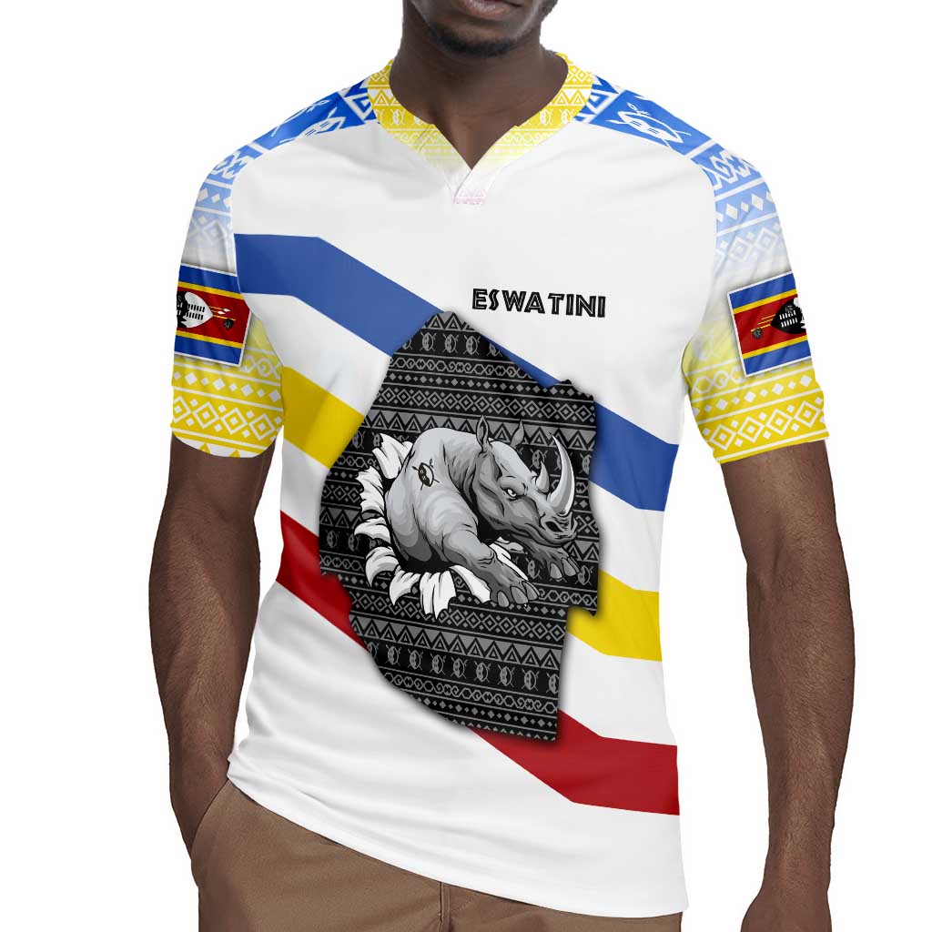 Eswatini Rhino Rugby Jersey Swazi Map Flag and African Traditional Patterns