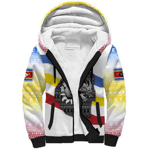 Eswatini Rhino Sherpa Hoodie Swazi Map Flag and African Traditional Patterns