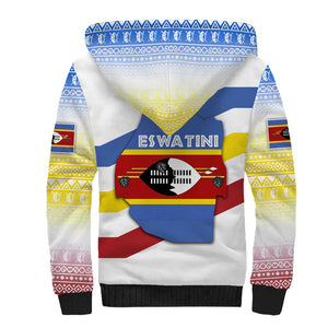Eswatini Rhino Sherpa Hoodie Swazi Map Flag and African Traditional Patterns