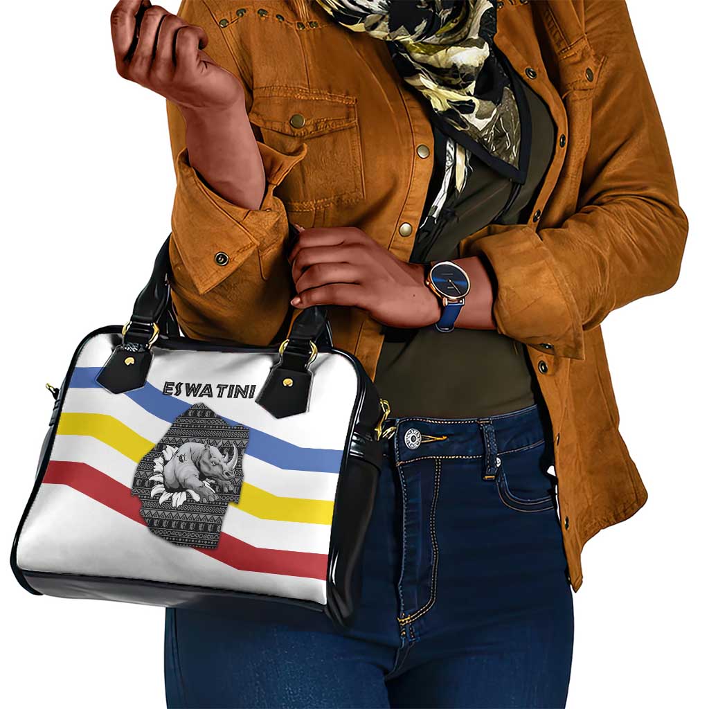 Eswatini Rhino Shoulder Handbag Swazi Map Flag and African Traditional Patterns