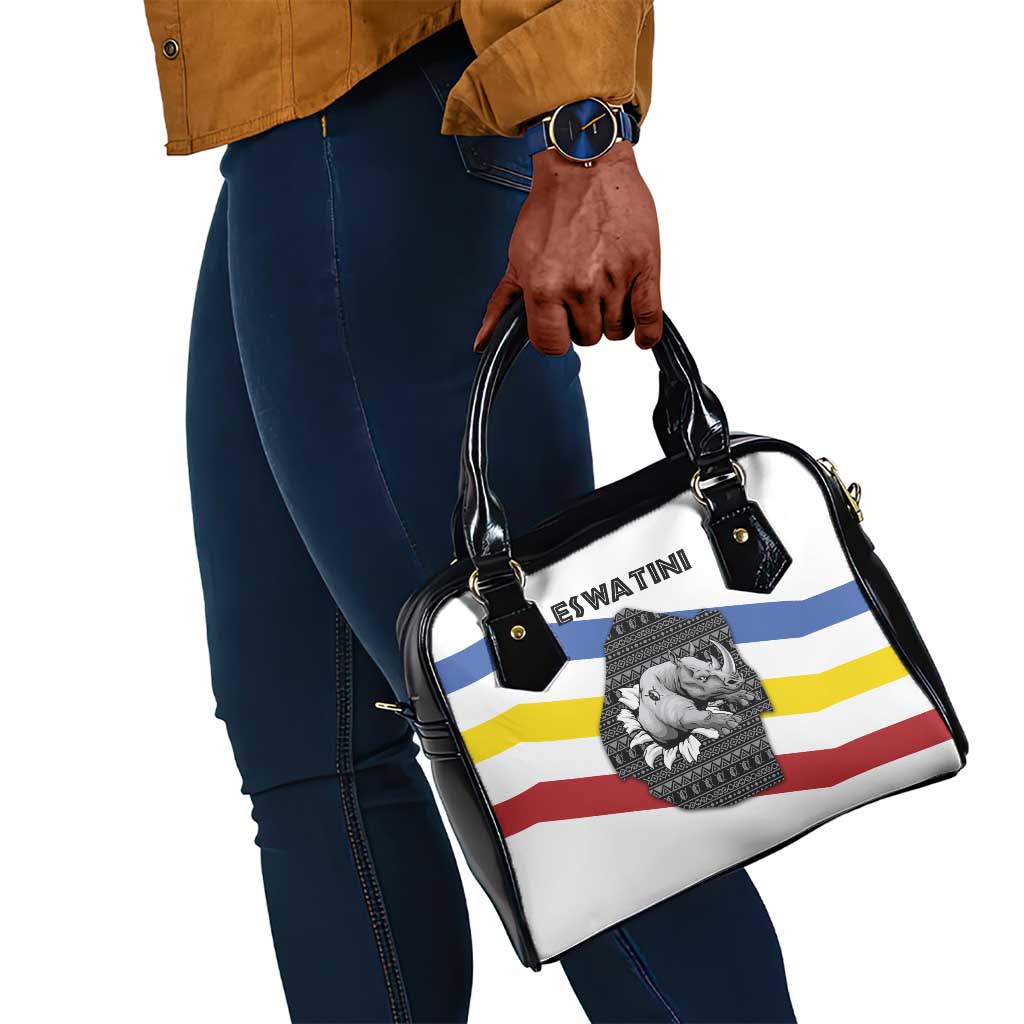 Eswatini Rhino Shoulder Handbag Swazi Map Flag and African Traditional Patterns