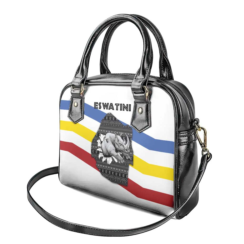 Eswatini Rhino Shoulder Handbag Swazi Map Flag and African Traditional Patterns