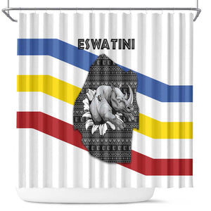 Eswatini Rhino Shower Curtain Swazi Map Flag and African Traditional Patterns
