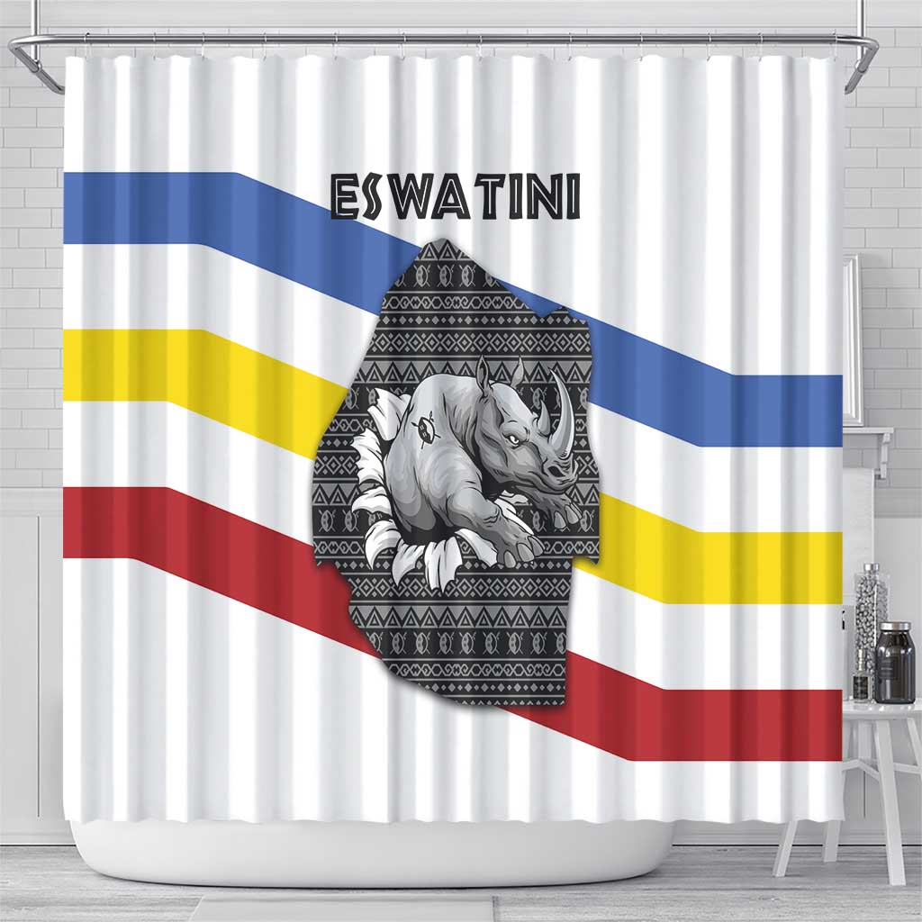 Eswatini Rhino Shower Curtain Swazi Map Flag and African Traditional Patterns